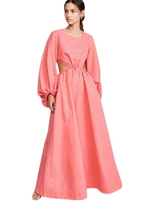 STAUD Dresses & Skirts - Staud Tangier Ruched Cutout Balloon Sleeve Maxi Dress Coral Size M